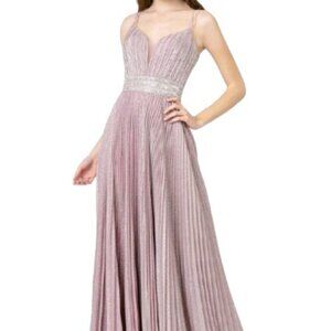 NWT Elizabeth K GL2905 Pleated Prom Dress D/Rose Size L
